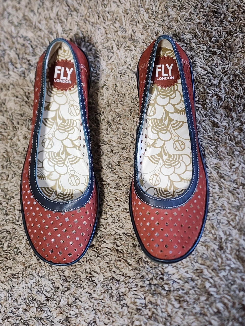 Fly London Yika Perforated Leather Wedge Sandals Women's Size 42 10.5US Red New - Picture 5 of 11